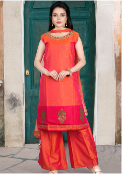 Orange Designer Straight Cut Palazo Pant and Legging Suit 